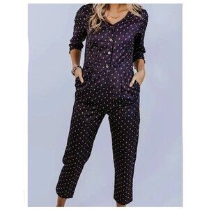BOHME NAVY PRINT JUMPSUIT SIZE MEDIUM